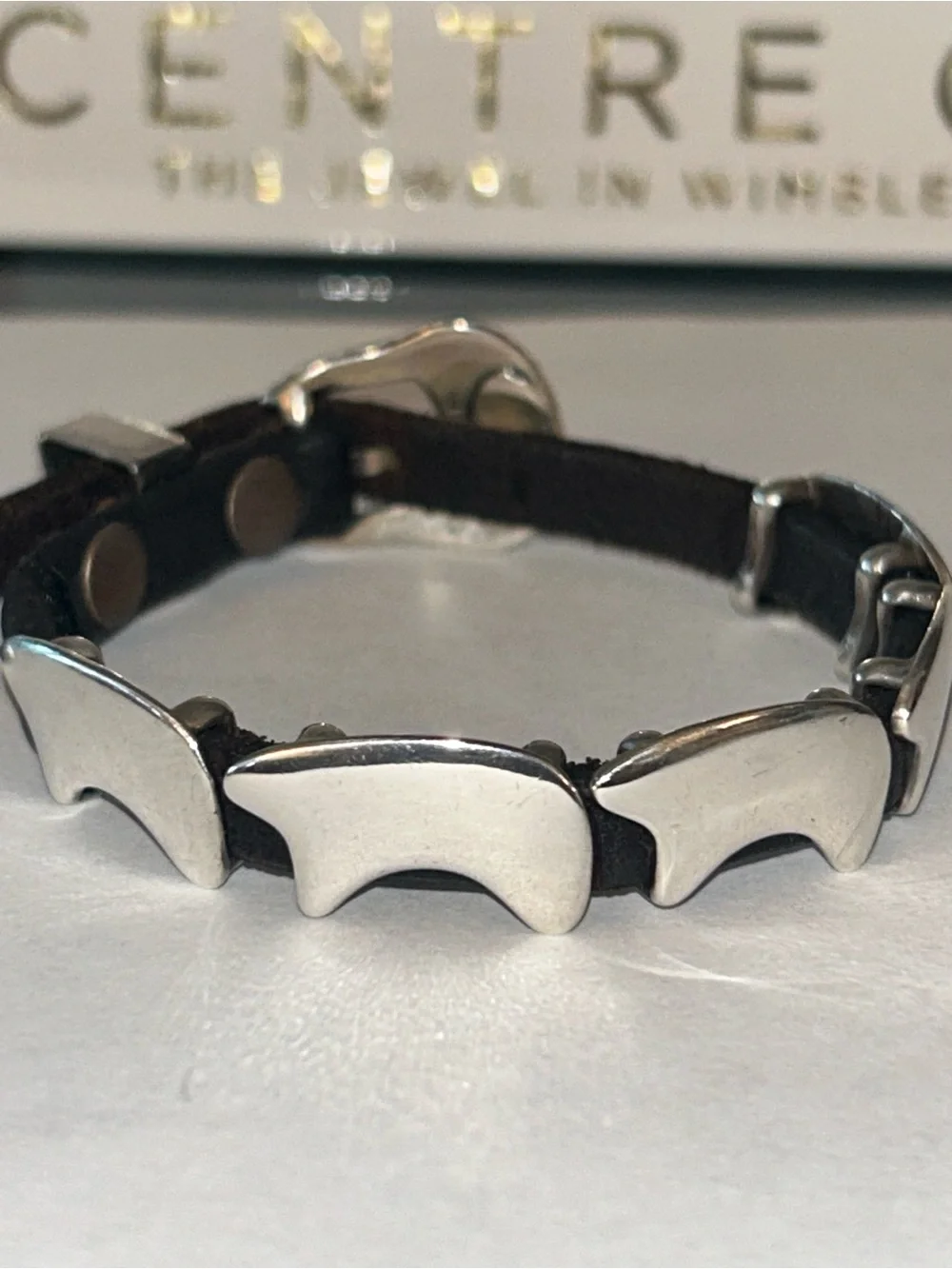 Golden Bear of Vail Sterling & Leather Concho Bracelet
